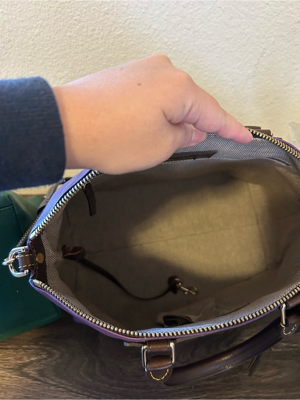Dooney & Bourke Purple & Brown Leather Satchel 2 Way Bag - Picture 10 of 10